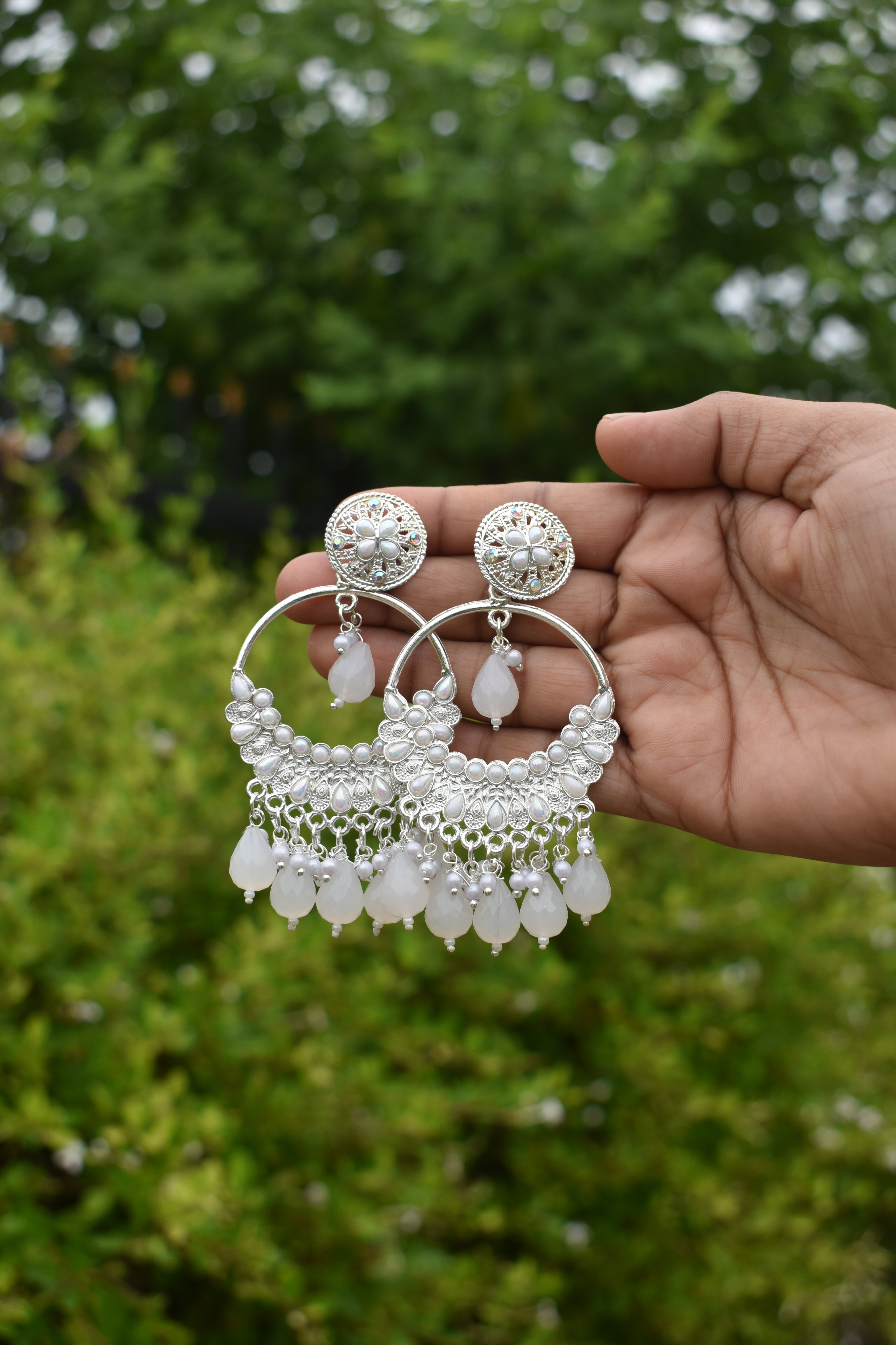 White Bali Moti Jhumka