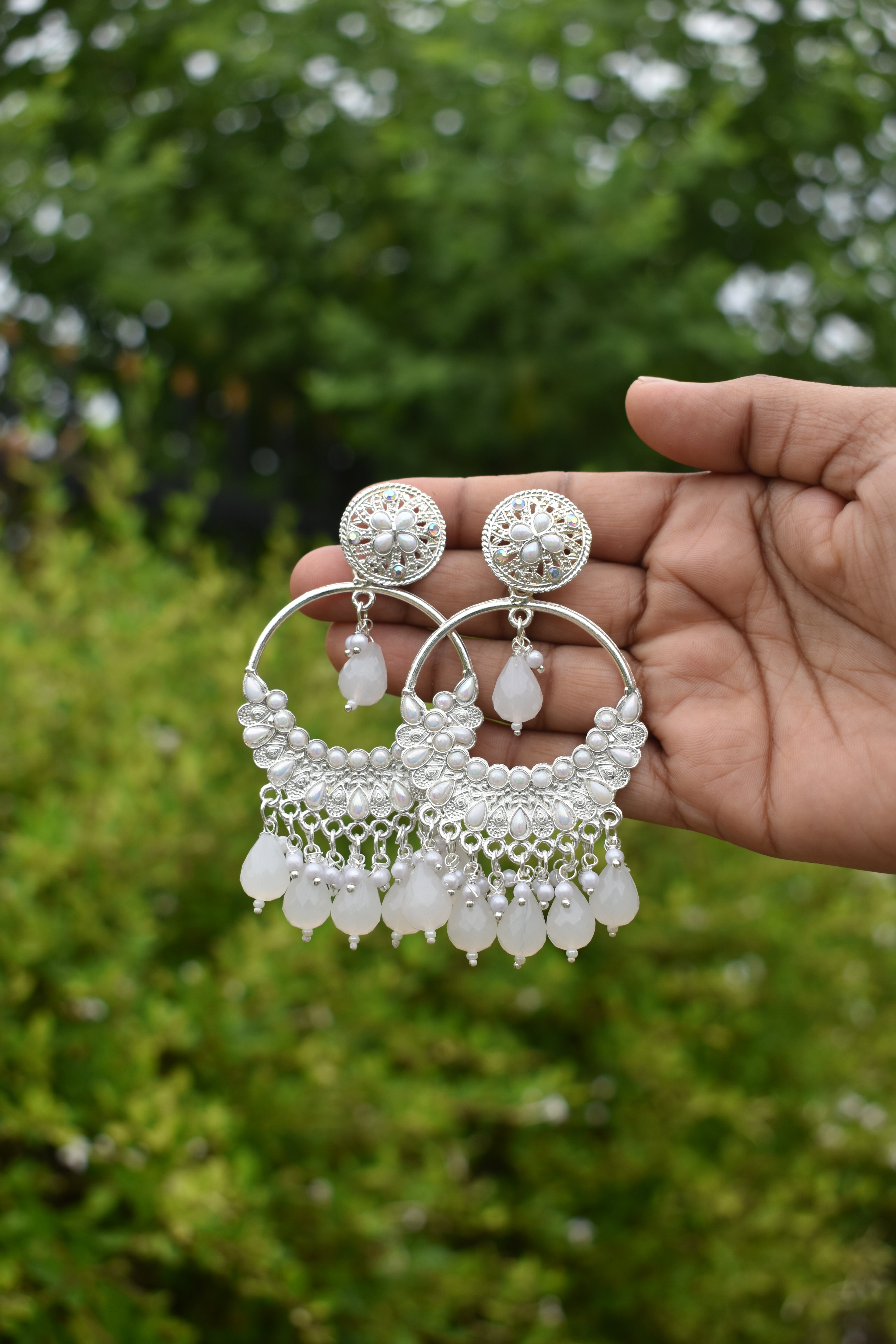 White Bali Moti Jhumka