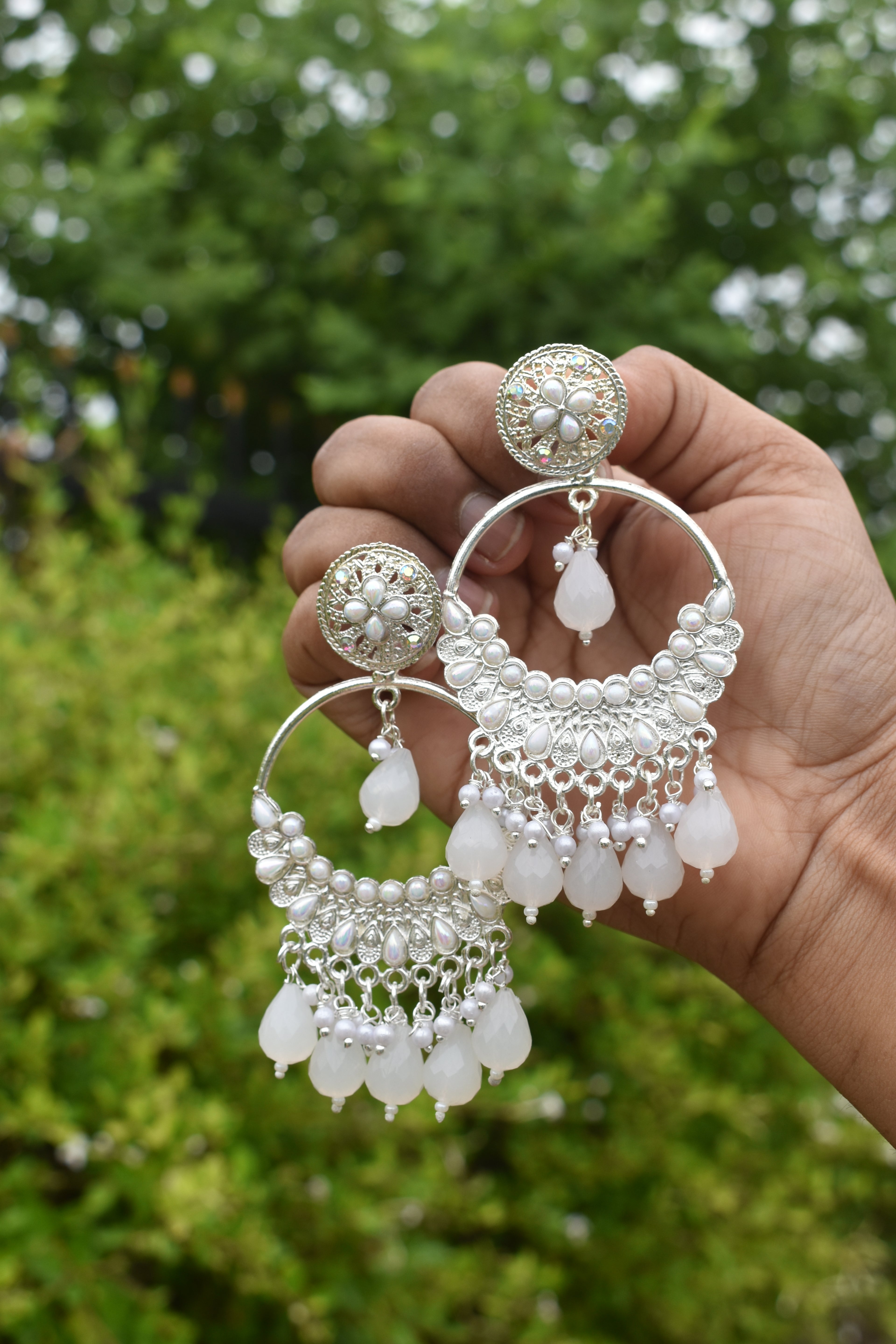 White Bali Moti Jhumka