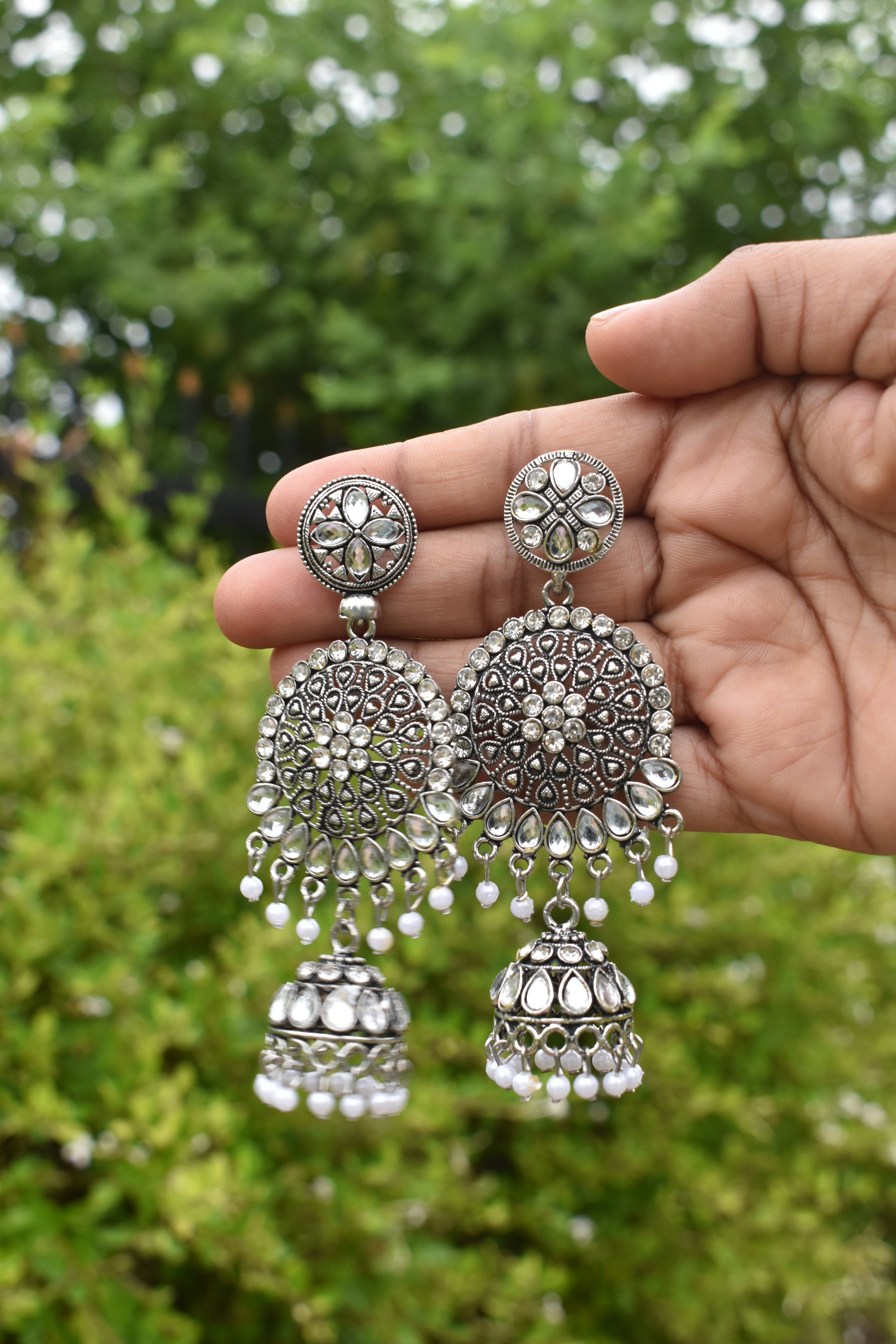 Long Oxidized Jhumka Earrings