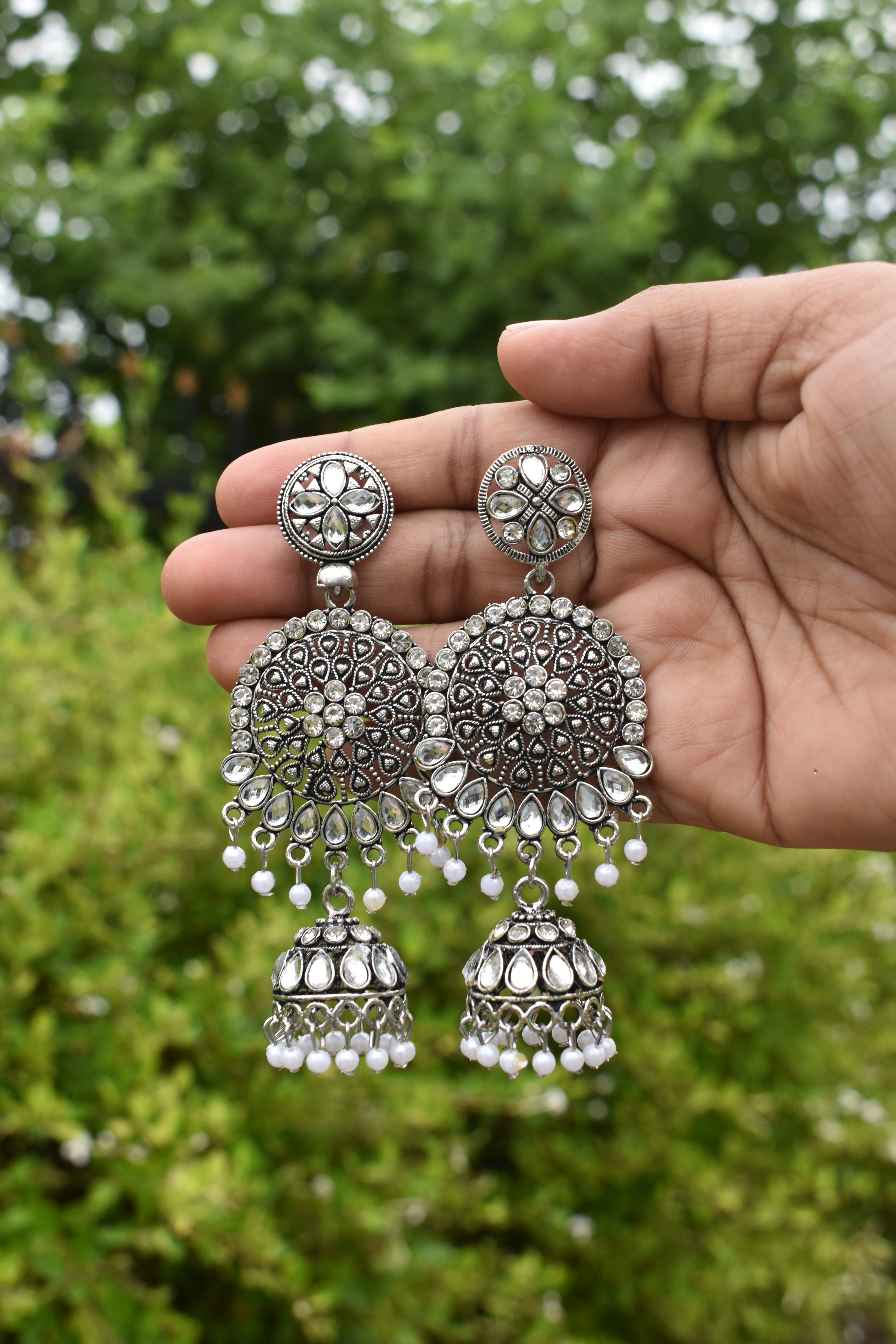 Long Oxidized Jhumka Earrings