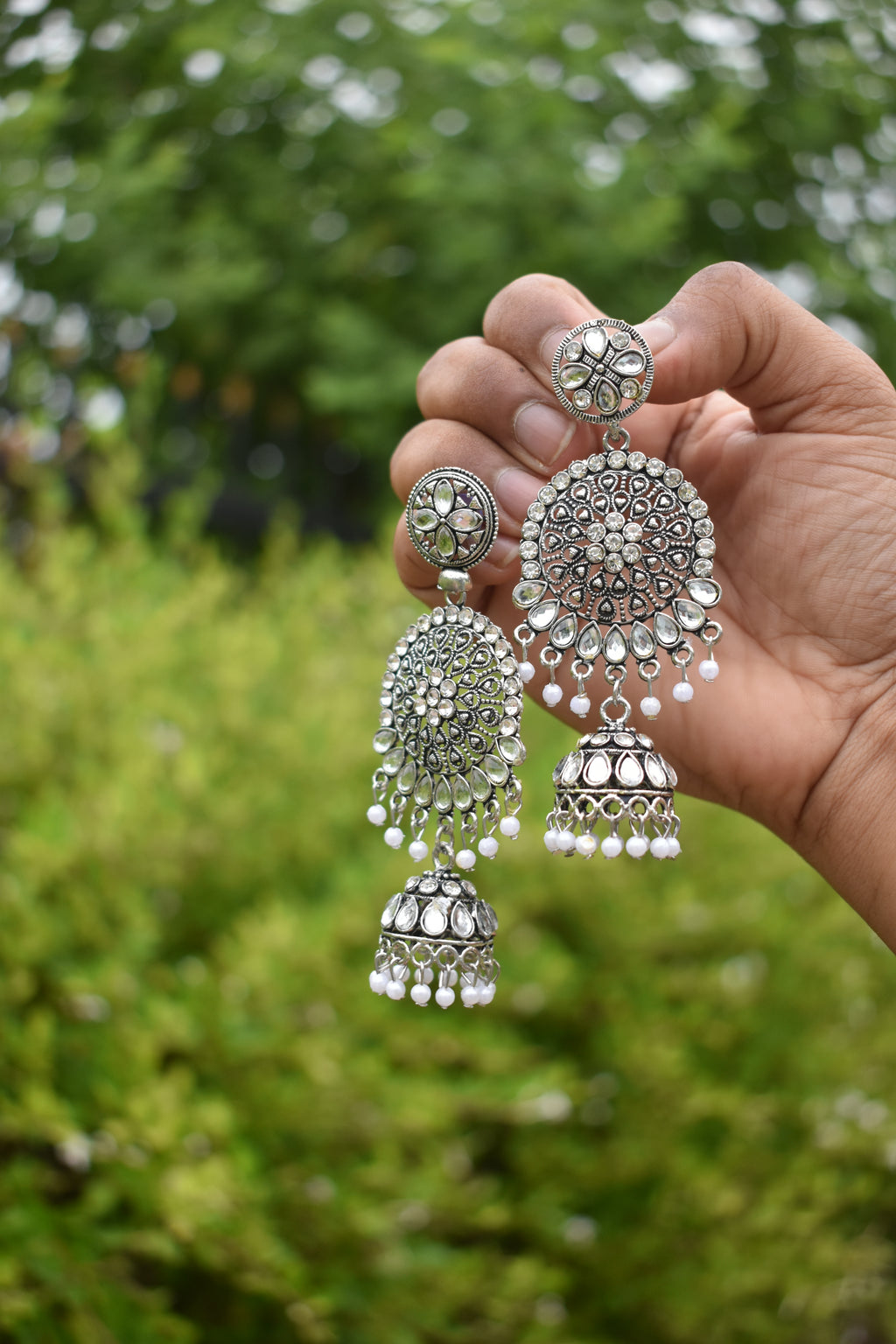 Long Oxidized Jhumka Earrings