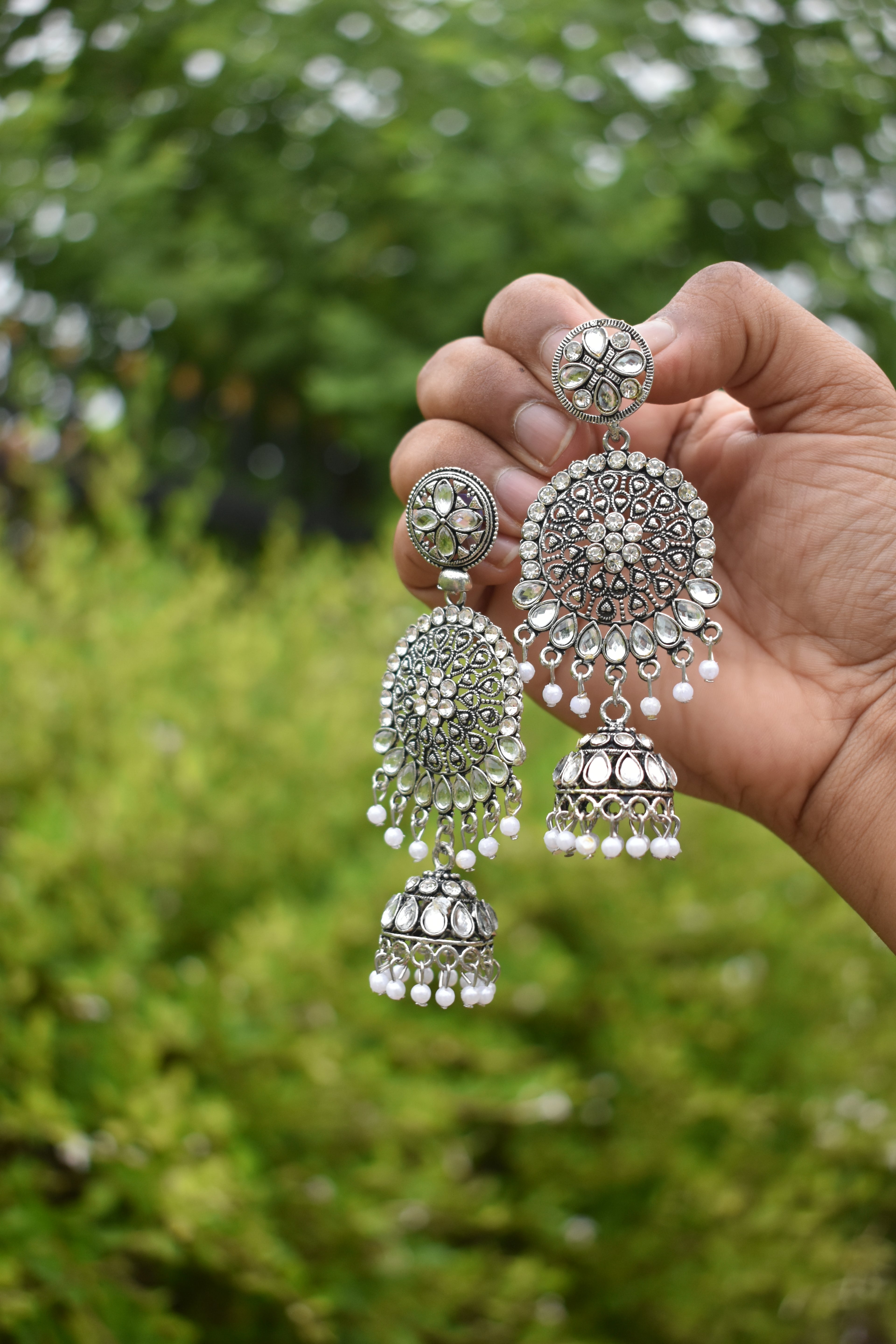 Long Oxidized Jhumka Earrings