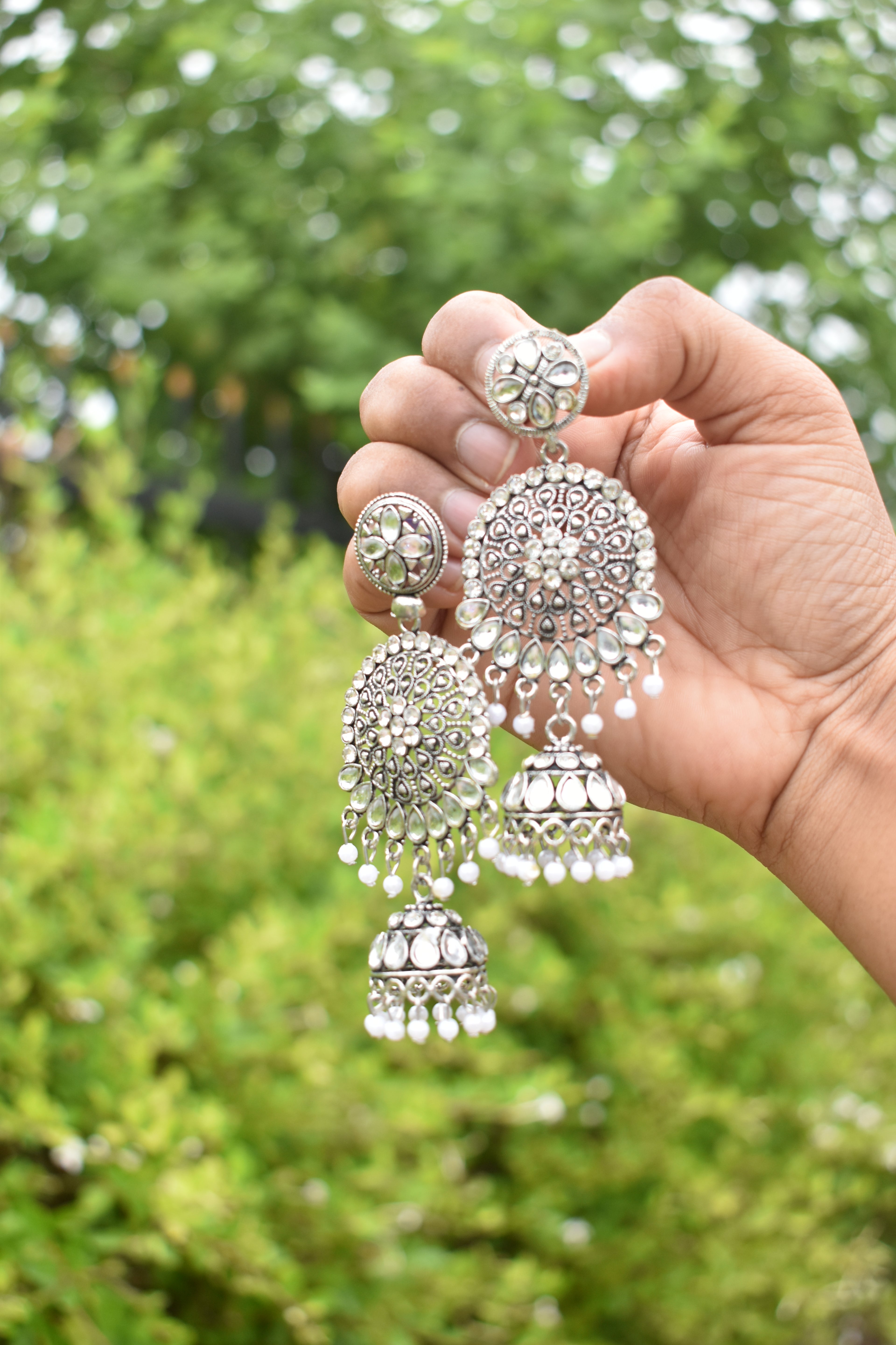 Long Oxidized Jhumka Earrings