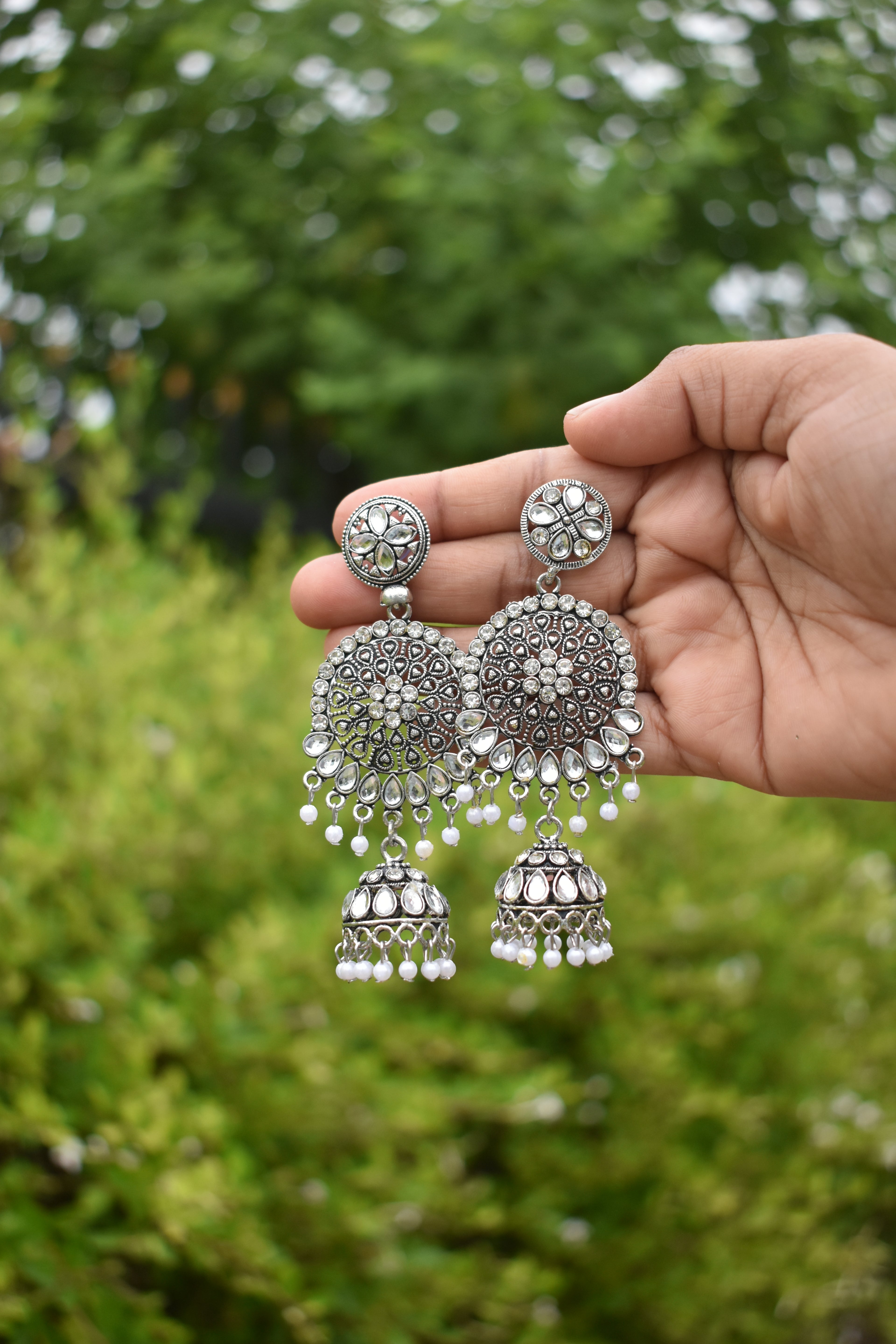 Long Oxidized Jhumka Earrings