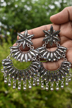 Silver Oxidized Floral Chandbali Jhumka