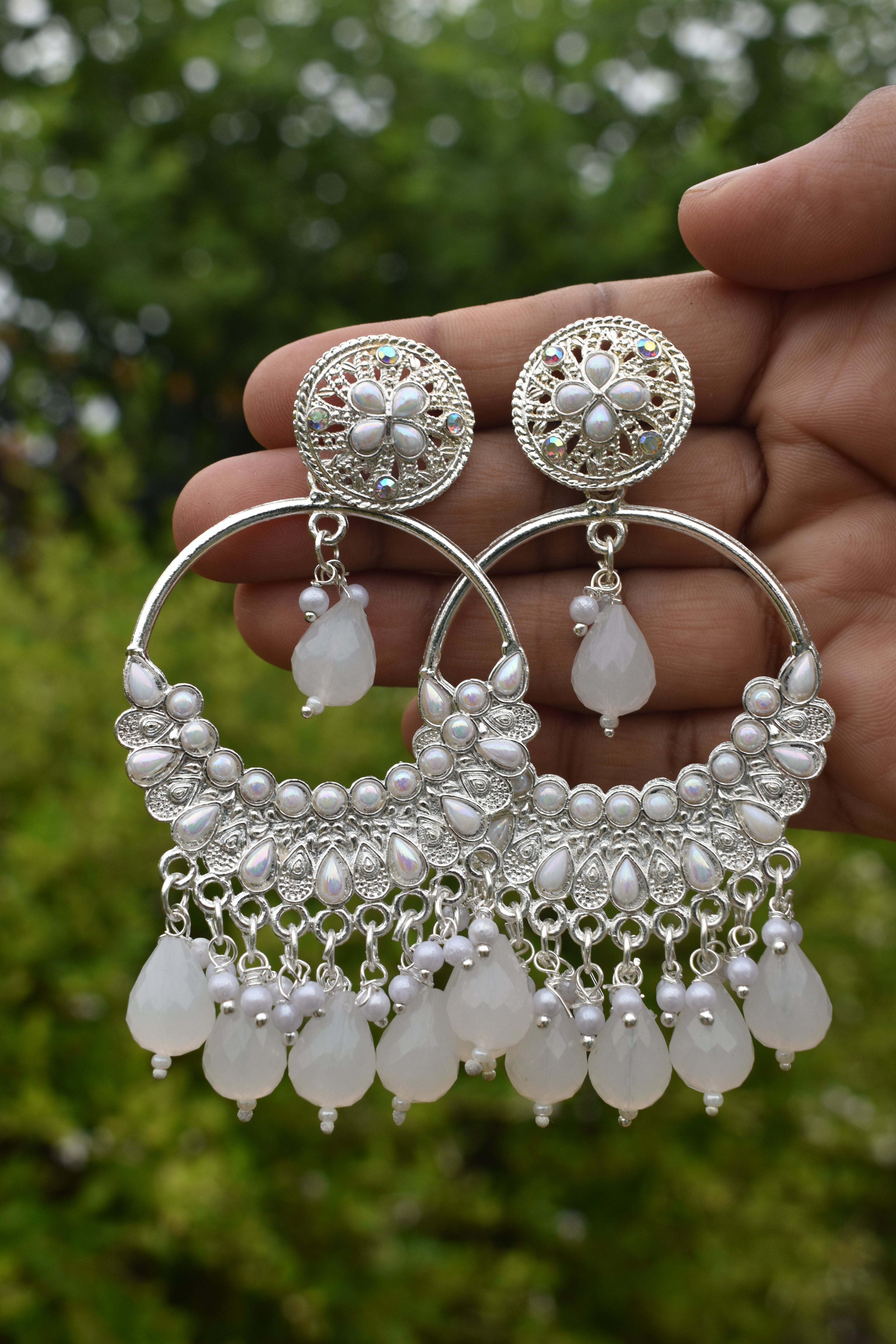 White Bali Moti Jhumka