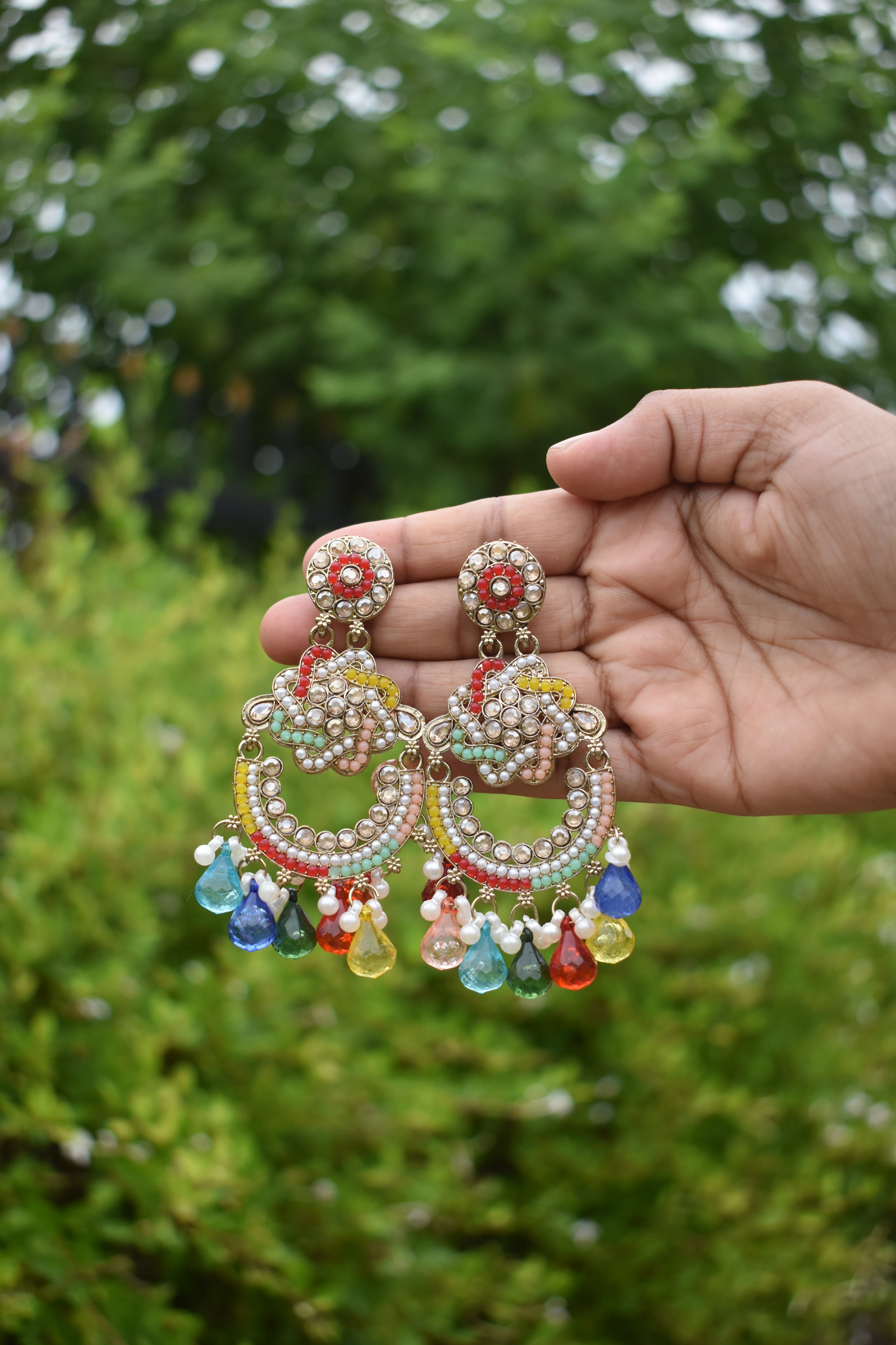 Multi-Color Kundan Pearl Jhumka Earrings for Women – Traditional Indian Ethnic Jewelry