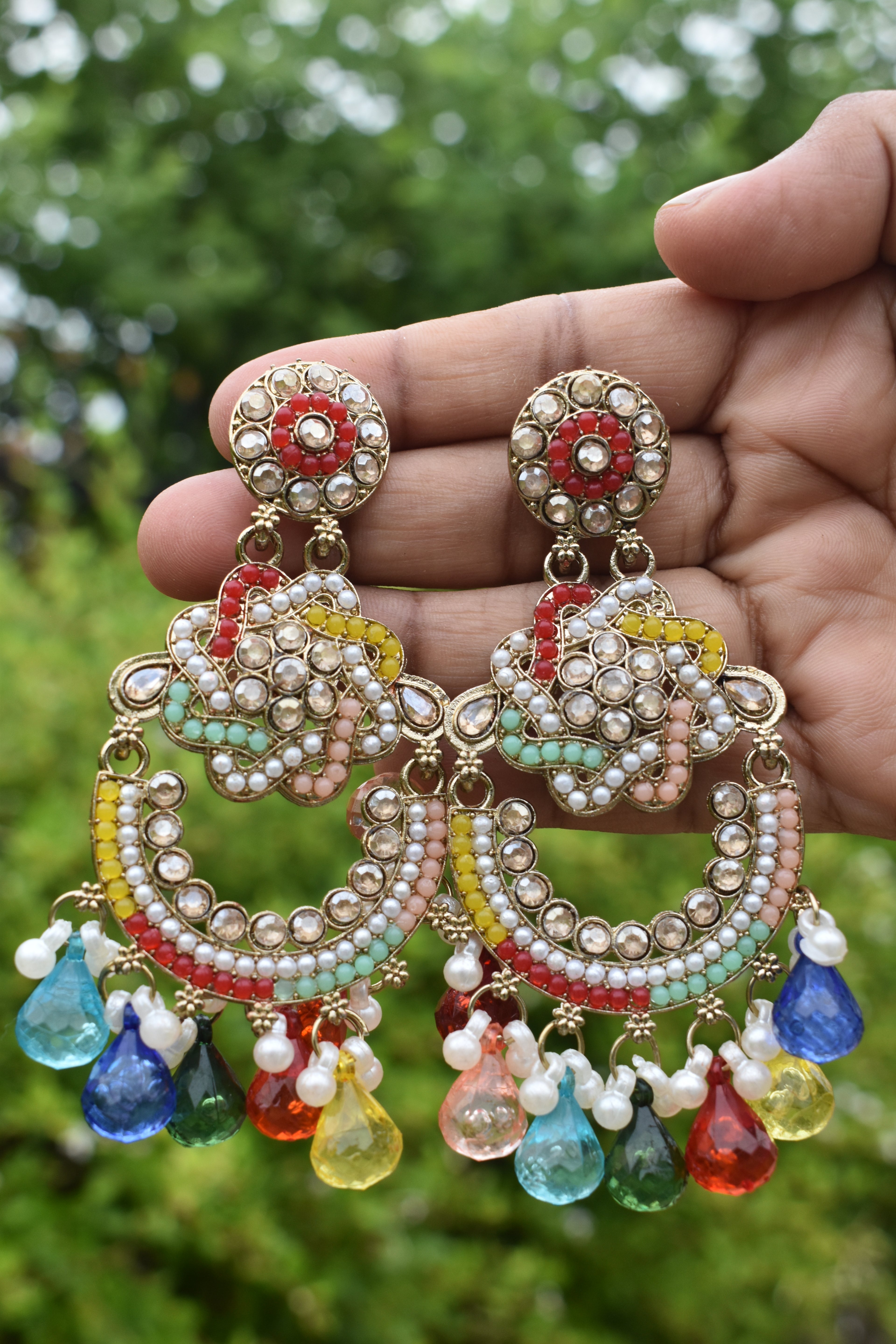 Multi-Color Kundan Pearl Jhumka Earrings for Women – Traditional Indian Ethnic Jewelry