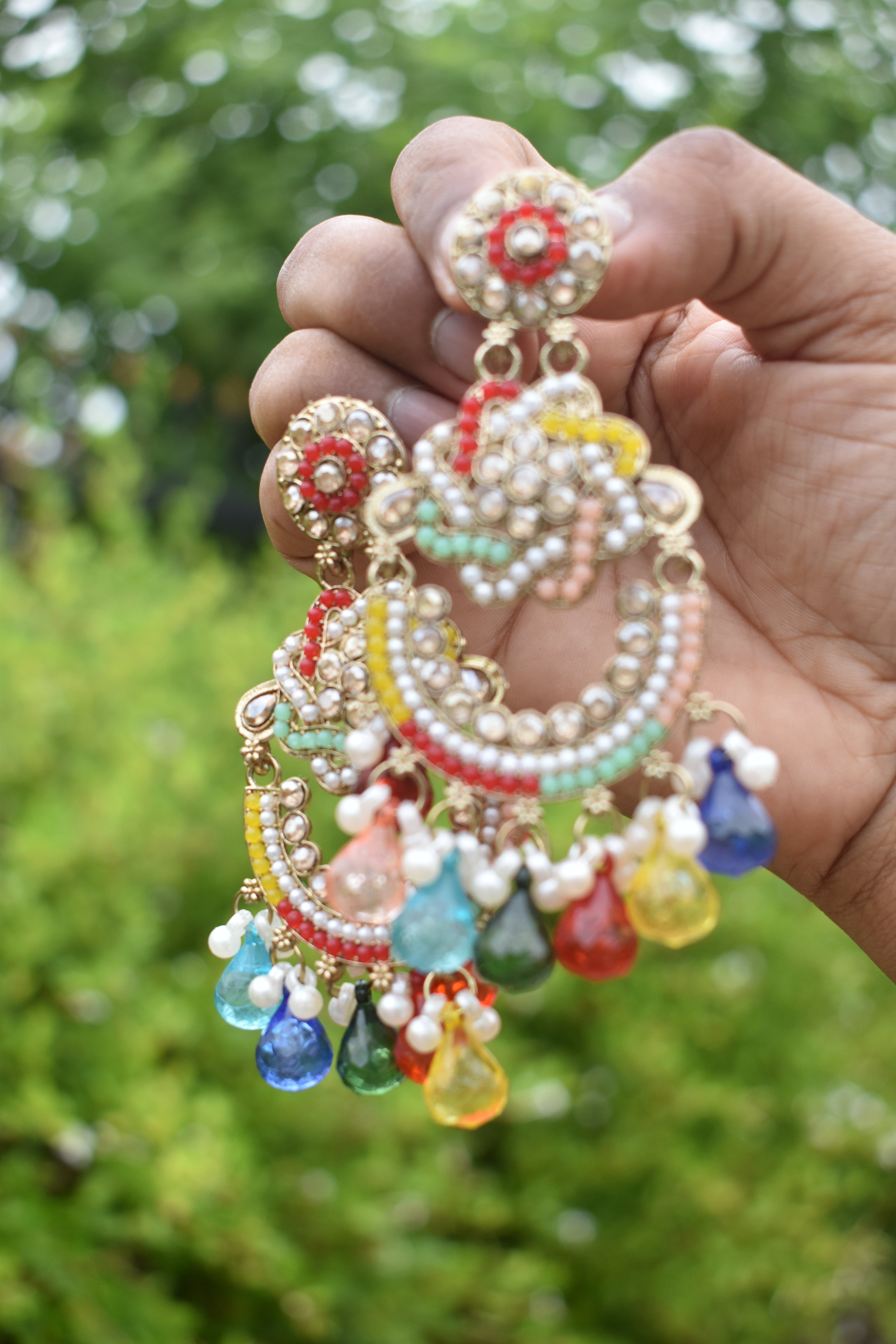 Multi-Color Kundan Pearl Jhumka Earrings for Women – Traditional Indian Ethnic Jewelry
