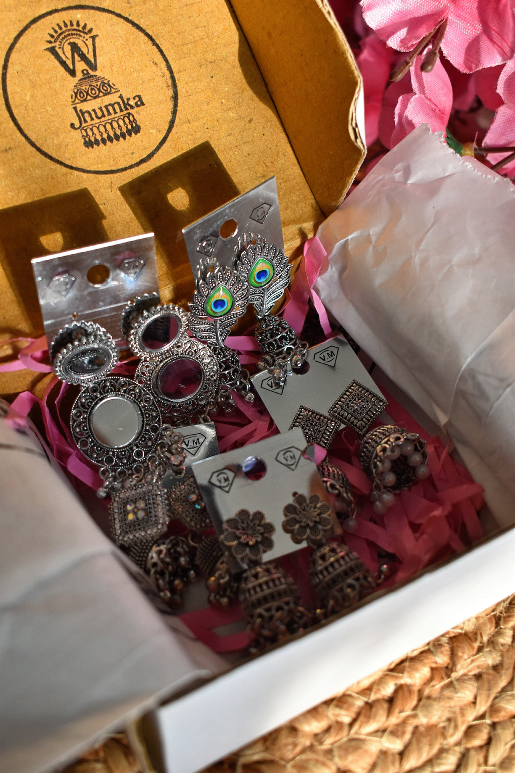 Premium 5-Pair Silver Oxidized Jhumka Gift Set